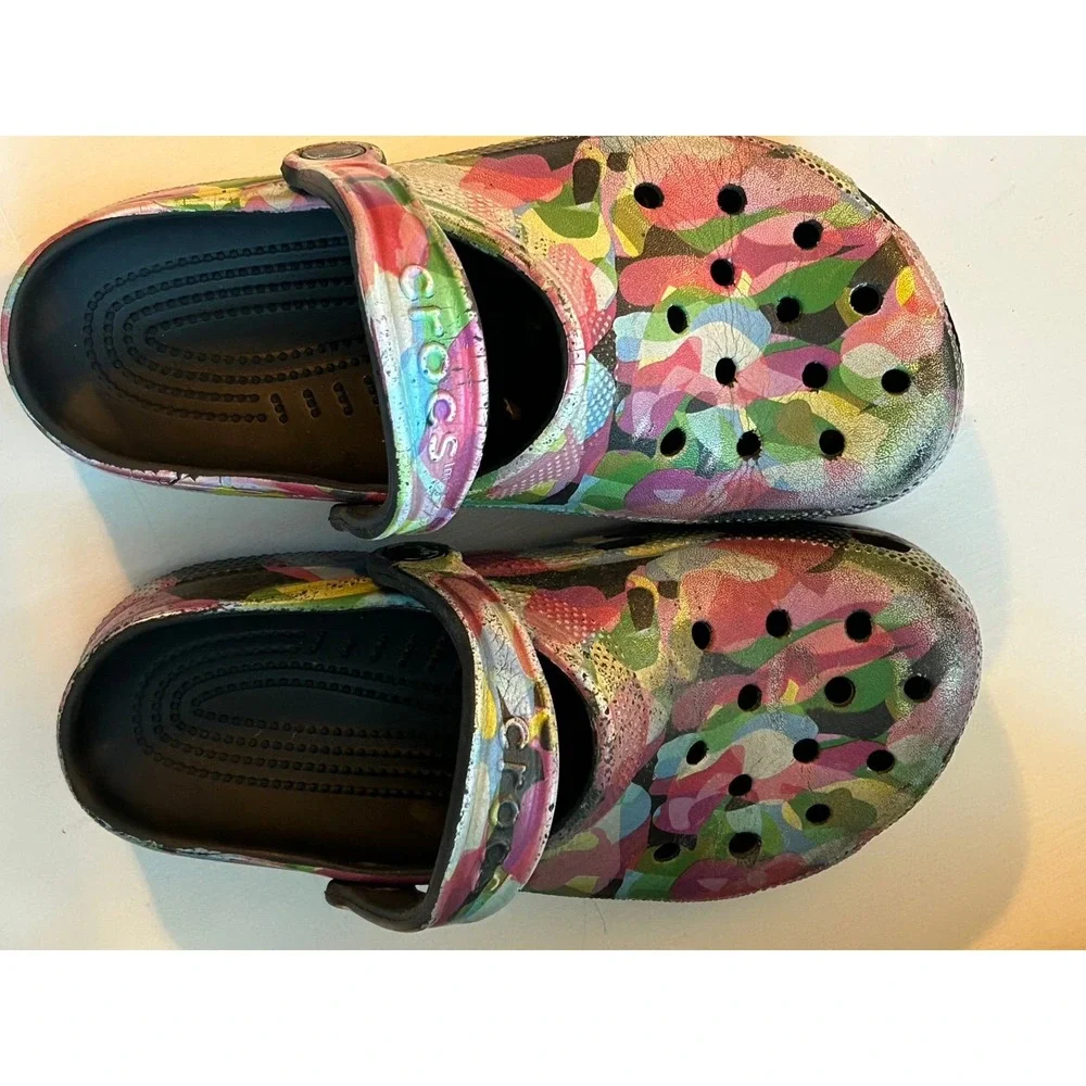Crocs Classic Clogs Kids‎ Multi Color Abstract Floral Metallic Print Size M4 W6